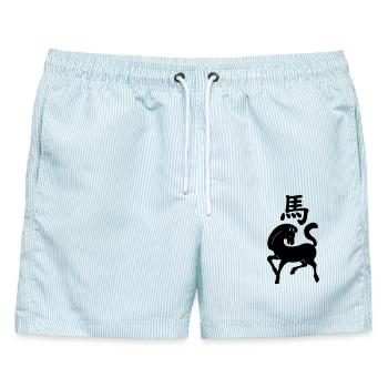 Chinesisches Schriftzeichen Pferd mit Pferdebild - Männer Badeshorts - hellblau gestreift - Vorne - AI Model Male 178 light (178cm)