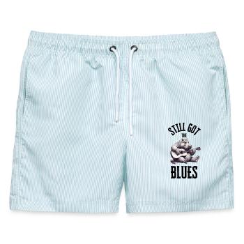 Habe immer noch den Blues - Männer Badeshorts - hellblau gestreift - Vorne - AI Model Male 178 light (178cm)