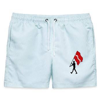 Flagge Lettland Mann geht - Männer Badeshorts - hellblau gestreift - Vorne - AI Model Male 178 light (178cm)