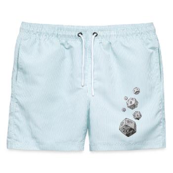 Schwarz-Weiß Rollenspielwürfel – Falling Dice - Männer Badeshorts - hellblau gestreift - Vorne - AI Model Male 178 light (178cm)