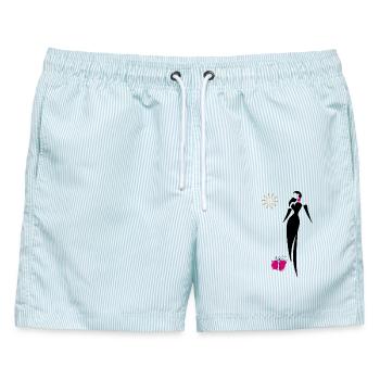 Weihnachten mit goldenem Glitzerstern  - Männer Badeshorts - hellblau gestreift - Vorne - AI Model Male 178 light (178cm)