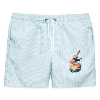  Sommer Strand Sonnenuntergang Wellen Pinsel Meer - Männer Badeshorts - hellblau gestreift - Vorne - AI Model Male 178 light (178cm)