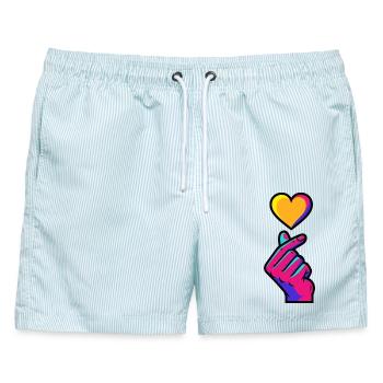 Kpop Koreanische Musik Niedliche Finger Herz Liebe Korea - Männer Badeshorts - hellblau gestreift - Vorne - AI Model Male 178 light (178cm)