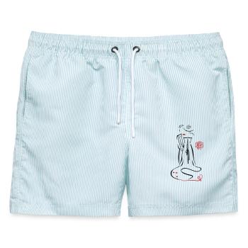 Hochzeit - Männer Badeshorts - hellblau gestreift - Vorne - AI Model Male 178 light (178cm)