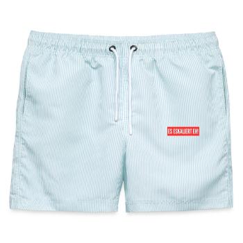 Es eskaliert eh! - Männer Badeshorts - hellblau gestreift - Vorne - AI Model Male 178 light (178cm)