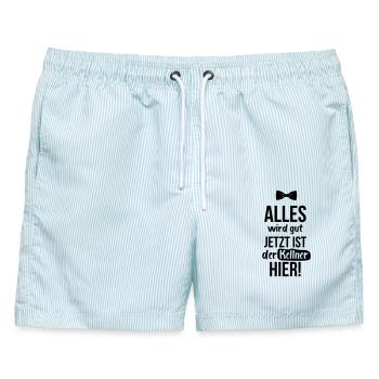 KELLNER: Alles Wird Gut - Männer Badeshorts - hellblau gestreift - Vorne - AI Model Male 178 light (178cm)