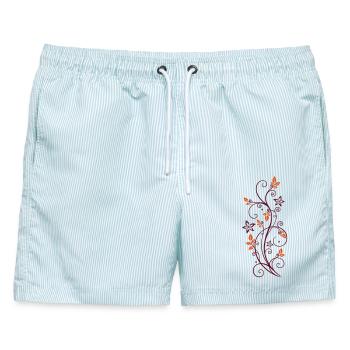 Filigrane Ranke mit Blättern und Blumen. - Männer Badeshorts - hellblau gestreift - Vorne - AI Model Male 178 light (178cm)