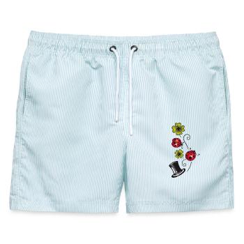 Silvester, Glücksbringer, Klee, Marienkäfer - Männer Badeshorts - hellblau gestreift - Vorne - AI Model Male 178 light (178cm)
