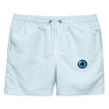 Irisauge der Tiefe - Männer Badeshorts - hellblau gestreift - Vorne - AI Model Male 178 light (178cm)