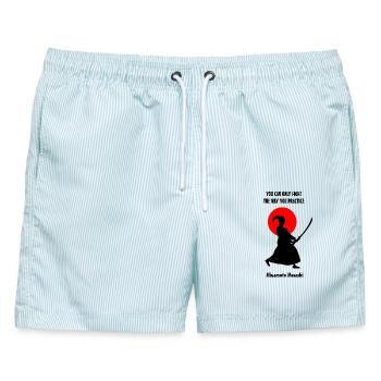 Zauber von Miyamoto Mushashi 5 schwarz - Männer Badeshorts - hellblau gestreift - Vorne - AI Model Male 178 light (178cm)