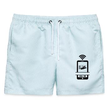 Anruf Telefon Fliesenleger - Männer Badeshorts - hellblau gestreift - Vorne - AI Model Male 178 light (178cm)