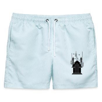Moschee Lichter und Sterne - Männer Badeshorts - hellblau gestreift - Vorne - AI Model Male 178 light (178cm)