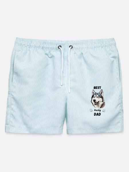 Best Husky Dad - Männer Badeshorts - hellblau gestreift