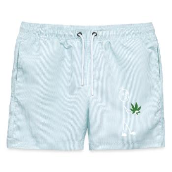 Strichmännchen mit Blatt in der Hand - Männer Badeshorts - hellblau gestreift - Vorne - AI Model Male 178 light (178cm)