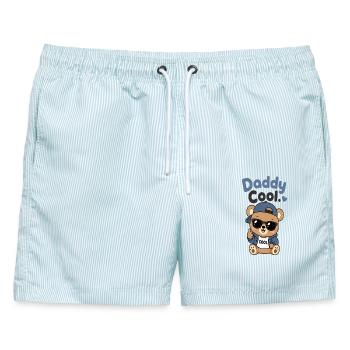 Daddy Cool Bär im Hoodie - Männer Badeshorts - hellblau gestreift - Vorne - AI Model Male 178 light (178cm)