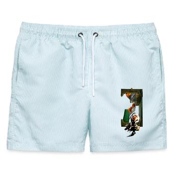 Surreale Collage – Überdenken - Männer Badeshorts - hellblau gestreift - Vorne - AI Model Male 178 light (178cm)