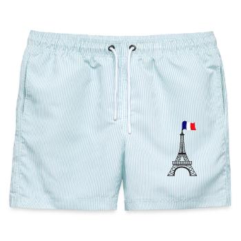 Eiffelturm - Männer Badeshorts - hellblau gestreift - Vorne - AI Model Male 178 light (178cm)