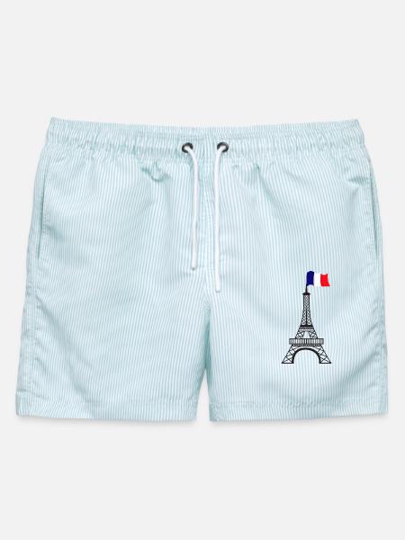 Eiffelturm - Männer Badeshorts - hellblau gestreift