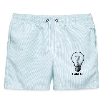 Idea: I AM AI - Männer Badeshorts - hellblau gestreift - Vorne - AI Model Male 178 light (178cm)