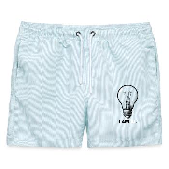 IDEA: I AM AI. - Männer Badeshorts - hellblau gestreift - Vorne - AI Model Male 178 light (178cm)