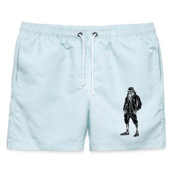 Schwarze Musik liebendes Skelett - Männer Badeshorts - hellblau gestreift - Vorne - AI Model Male 178 light (178cm)
