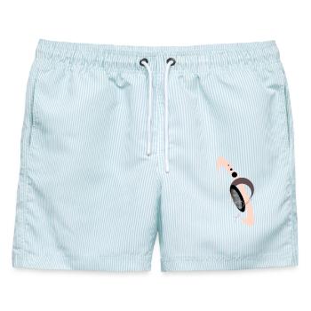Galaktische Abstraktion in Rosé und Schwarz - Männer Badeshorts - hellblau gestreift - Vorne - AI Model Male 178 light (178cm)