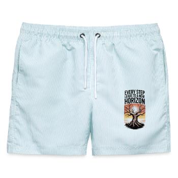 Jeder Schritt führt zu einem neuen Horizont - Männer Badeshorts - hellblau gestreift - Vorne - AI Model Male 178 light (178cm)