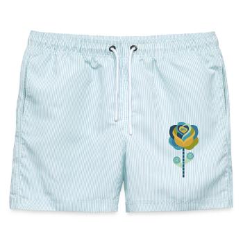 Abstrakte grafische Rose in warmen Farben - Männer Badeshorts - hellblau gestreift - Vorne - AI Model Male 178 light (178cm)