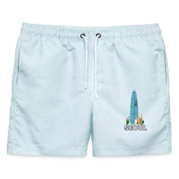 SEOUL Skyline – Modernes City Design - Männer Badeshorts - hellblau gestreift - Vorne - AI Model Male 178 light (178cm)