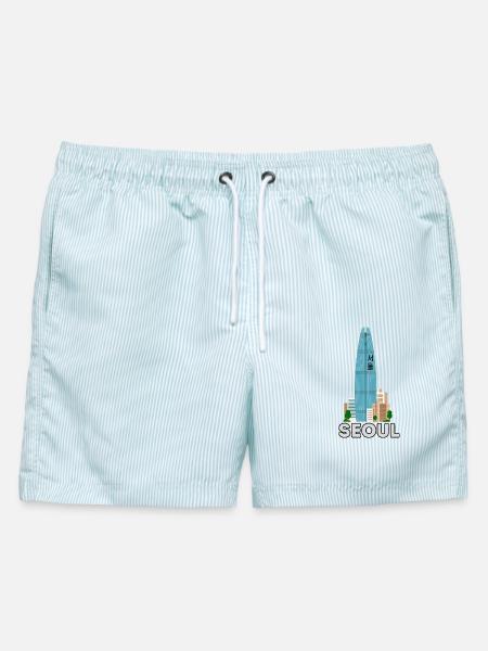 SEOUL Skyline – Modernes City Design - Männer Badeshorts - hellblau gestreift