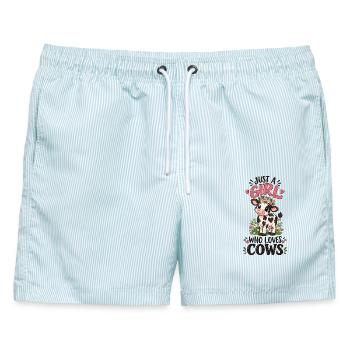 Just A Girl Who Loves Cows Farm Animal Lover Art - Männer Badeshorts - hellblau gestreift - Vorne - AI Model Male 178 light (178cm)