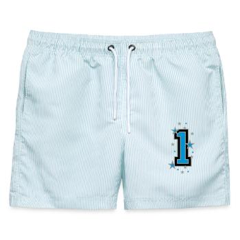 Nummer Eins 1 - Männer Badeshorts - hellblau gestreift - Vorne - AI Model Male 178 light (178cm)