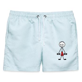 Gewichtheber Gewichte Bodybuilding - Männer Badeshorts - hellblau gestreift - Vorne - AI Model Male 178 light (178cm)