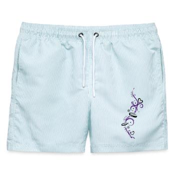 Eheringe, Hochzeit, Ehe, zwei Ringe - Männer Badeshorts - hellblau gestreift - Vorne - AI Model Male 178 light (178cm)