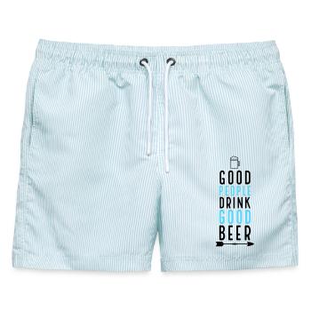 Bier - Männer Badeshorts - hellblau gestreift - Vorne - AI Model Male 178 light (178cm)