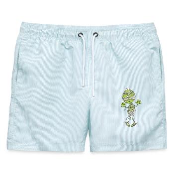 Frosch Mumie Halloween - Männer Badeshorts - hellblau gestreift - Vorne - AI Model Male 178 light (178cm)