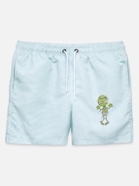 Frosch Mumie Halloween - Männer Badeshorts - hellblau gestreift