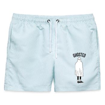 Ghosted Sad Ghost  - Männer Badeshorts - hellblau gestreift - Vorne - AI Model Male 178 light (178cm)