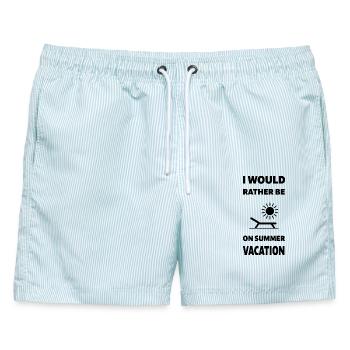 Ich wäre lieber in den Sommerferien - zurück zur Schule - Männer Badeshorts - hellblau gestreift - Vorne - AI Model Male 178 light (178cm)