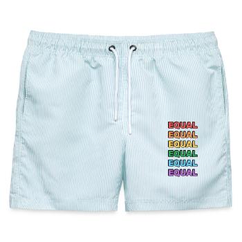LGBTQ+ Gleichheit Regenbogen Pride Merch - Männer Badeshorts - hellblau gestreift - Vorne - AI Model Male 178 light (178cm)