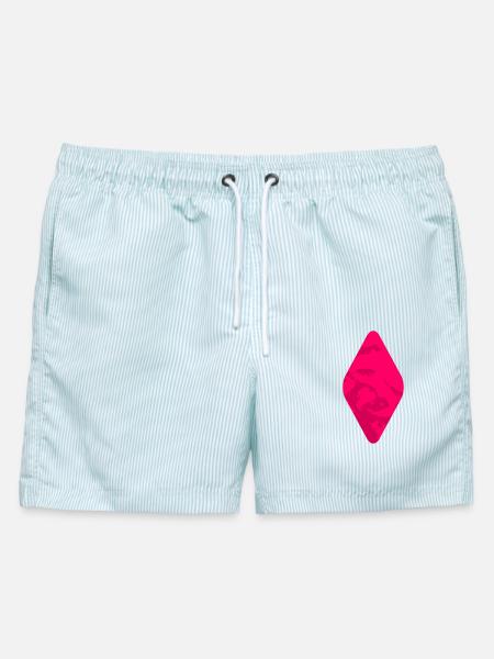 Neonpinkes Diamant-Mosaik - Männer Badeshorts - hellblau gestreift