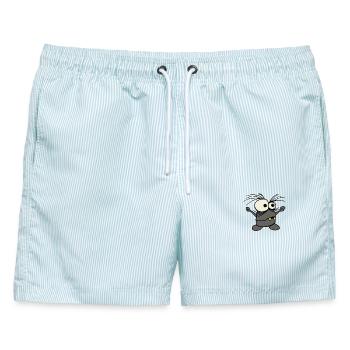 Wuscheliger Monster mit großen Augen - Männer Badeshorts - hellblau gestreift - Vorne - AI Model Male 178 light (178cm)