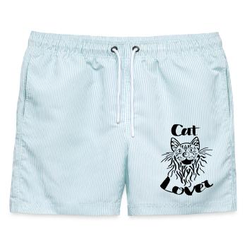 Cat Lover - Katze - Katzen - Cats - Geschenk - Männer Badeshorts - hellblau gestreift - Vorne - AI Model Male 178 light (178cm)