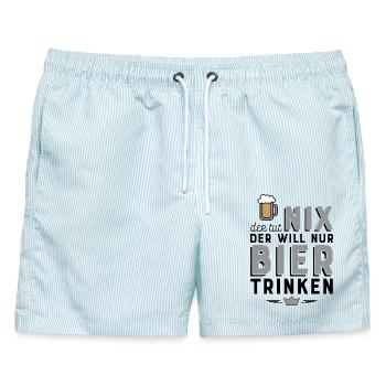Bier trinken - Männer Badeshorts - hellblau gestreift - Vorne - AI Model Male 178 light (178cm)