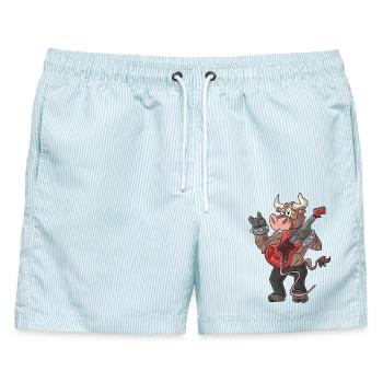 Rocker / Stier Gitarrist - Männer Badeshorts - hellblau gestreift - Vorne - AI Model Male 178 light (178cm)