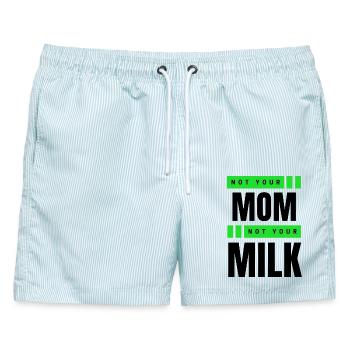 Not Your Mum Not Your Milk - Männer Badeshorts - hellblau gestreift - Vorne - AI Model Male 178 light (178cm)