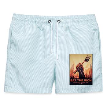 Eat The Rich No War But Class War - Männer Badeshorts - hellblau gestreift - Vorne - AI Model Male 178 light (178cm)