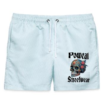 Poweat Streetwear Skull - Männer Badeshorts - hellblau gestreift - Vorne - AI Model Male 178 light (178cm)