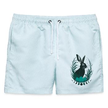 Ostara Hase mit Mondphasen Wicca Design - Männer Badeshorts - hellblau gestreift - Vorne - AI Model Male 178 light (178cm)