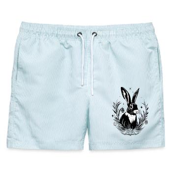 Ostara Hase mit Triple Moon und Pentagramm - Männer Badeshorts - hellblau gestreift - Vorne - AI Model Male 178 light (178cm)